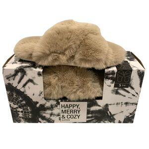 JENNI Mauve Berry Faux Fur Slide In Slippers Size Small Fits Shoe Sizes 5-6 New